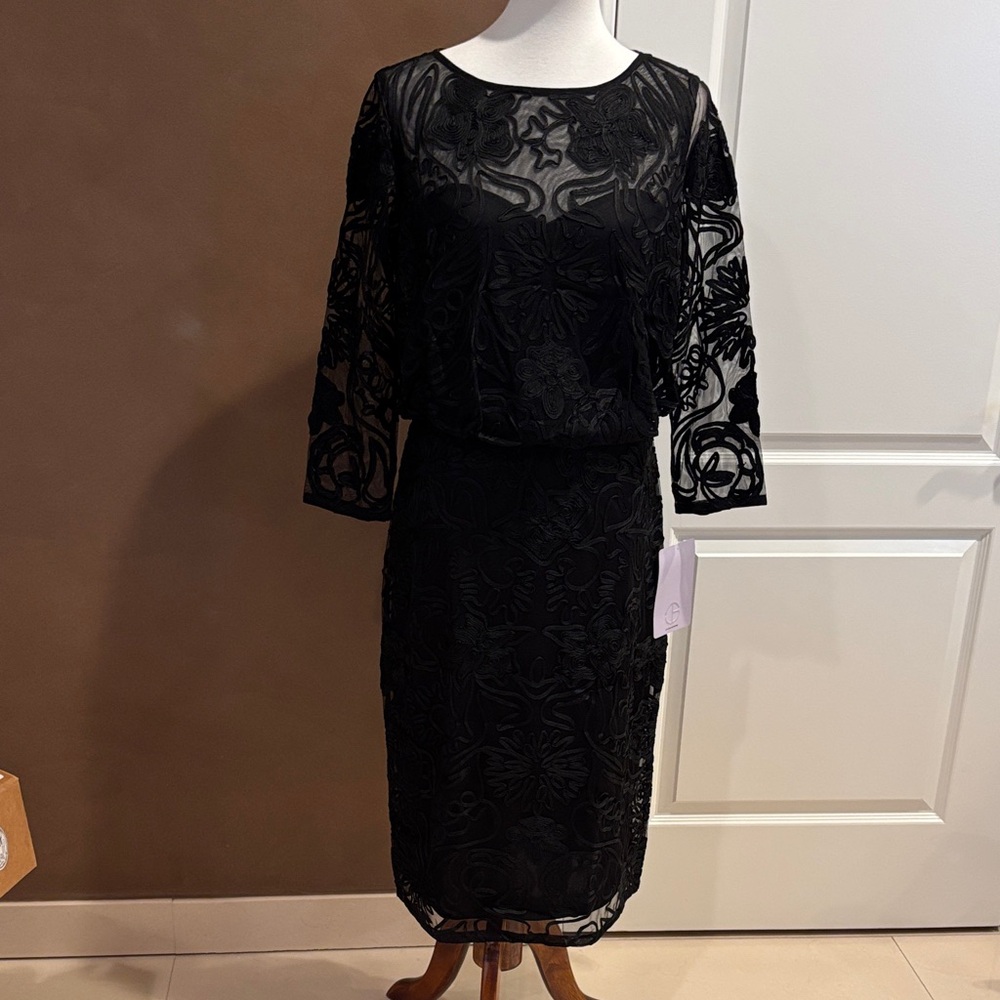 JS Collections Elegant Black Lace Long Sleeve Dress